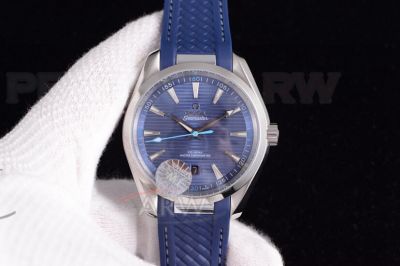 Perfect Replica Omega Seamaster Blue Teak Face Rubber Strap 41mm